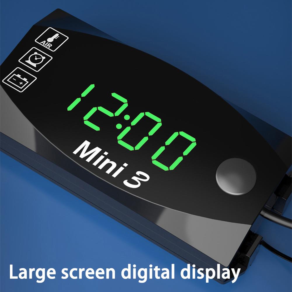 Universal- Motorrad Elektronische Uhr Thermometer Voltmeter Drei-in-eins IP67 Wasserdicht Staub-nachweisen LED Uhr Digital Anzeige: Grün