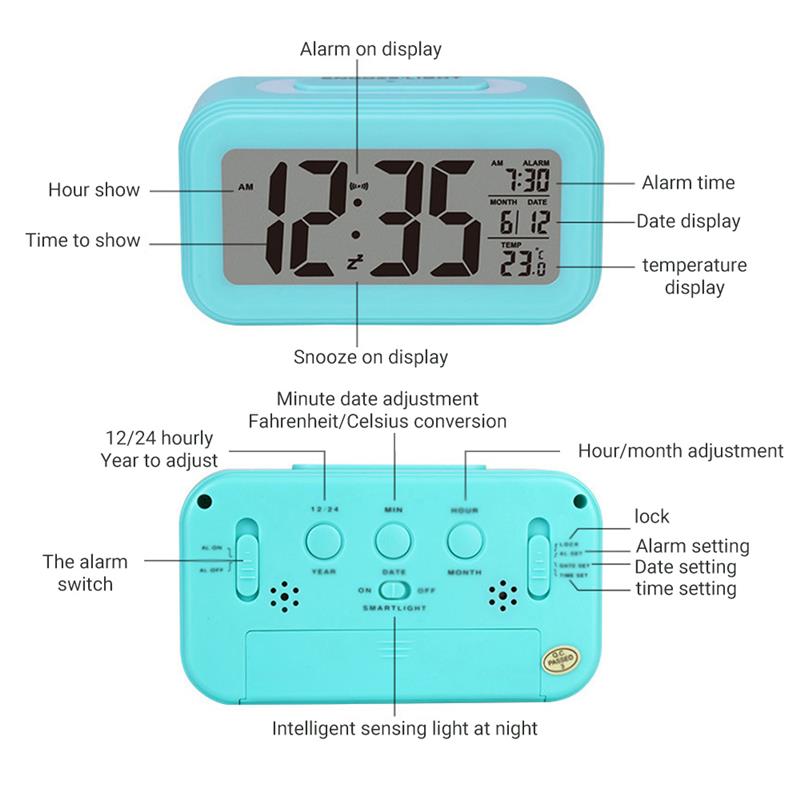 Digital Alarm Clock Electronic Table Clock With Snooze LED Display Desk Clocks With Temperature Calendar Smart Alarm Clock