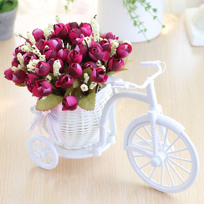 Valentinsdag rattan cykelholder knude steg kunstig blomst hjem bryllupsdekoration fødselsdag: E