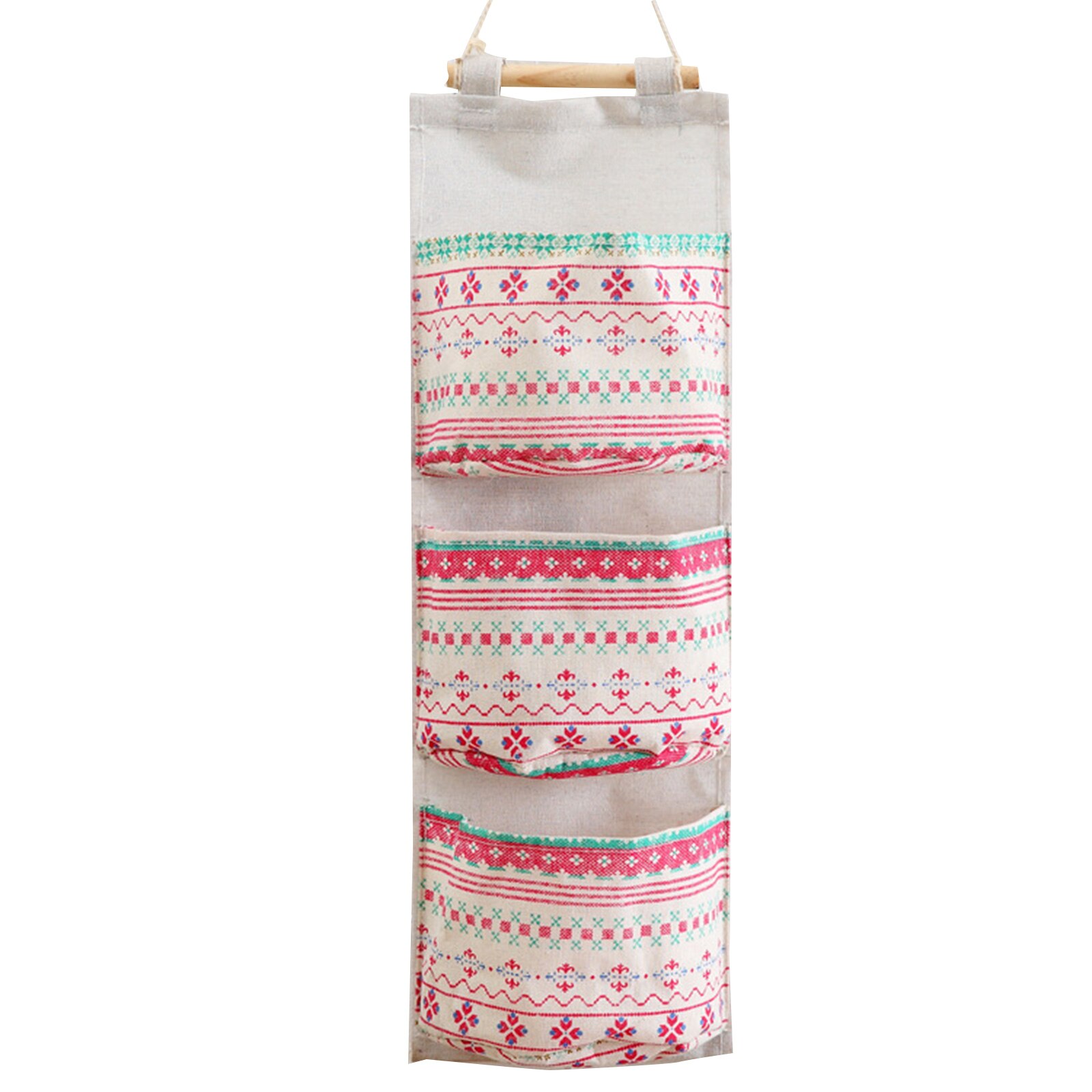 Wall Mounted Storage Bag with 3 Pockets Linen Fabric Waterproof Wall Door Closet Hanging Organizer for Bedroom Bathroom LBS: National wind