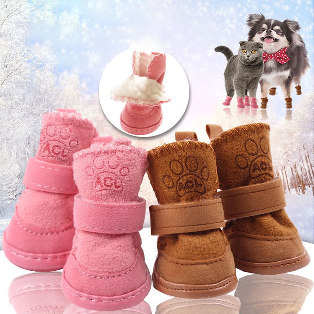 4 Stks/set Hond Schoenen Winter Warm Schoenen Voor Honden Dikke Sneeuw Wandelen Non Slip Katoen Pluche Voor Chihuahua Honden puppy Pet Product