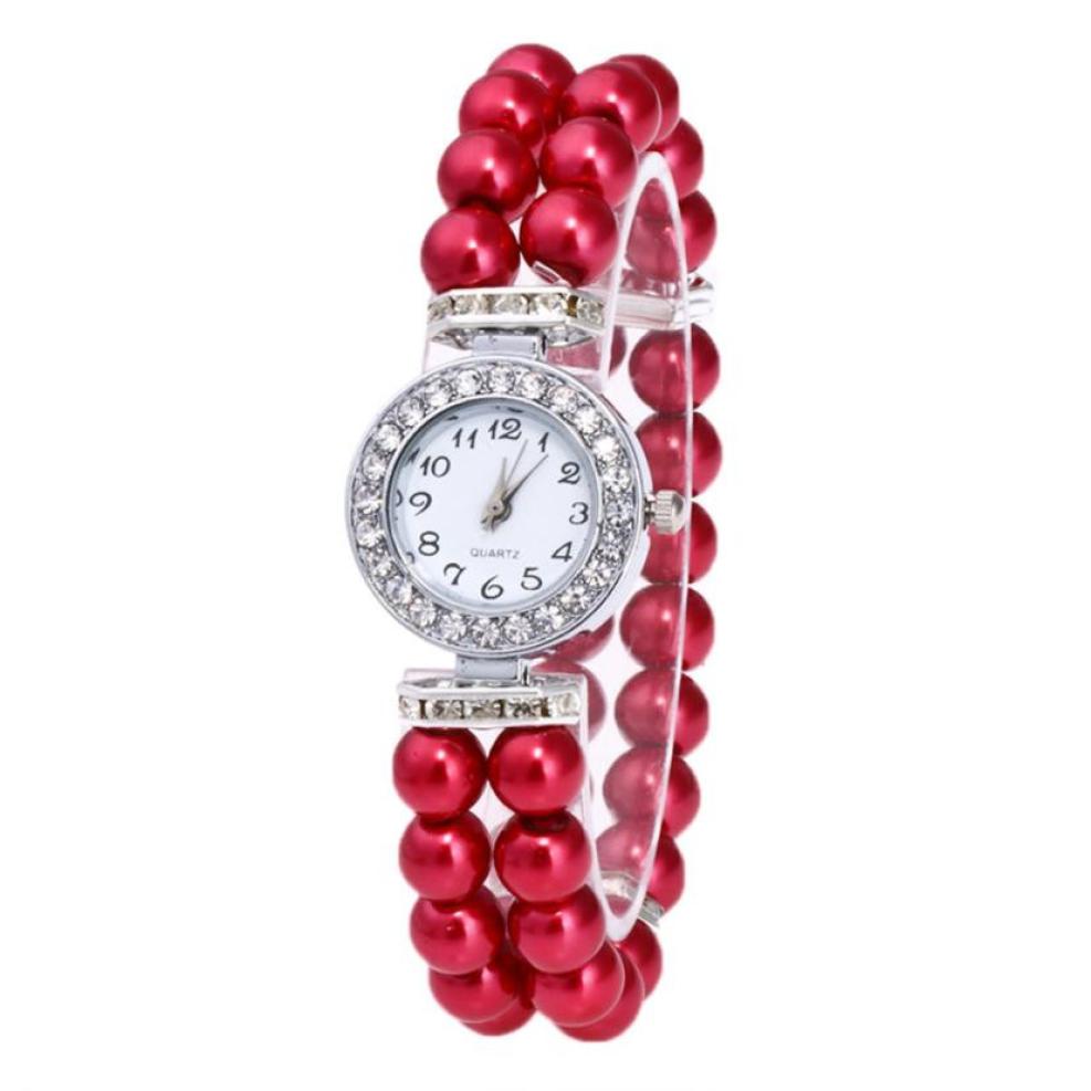 Tijdzone #401 Mode Vrouwen Casual Parel String Horloge Band Quartz Strass Horloge