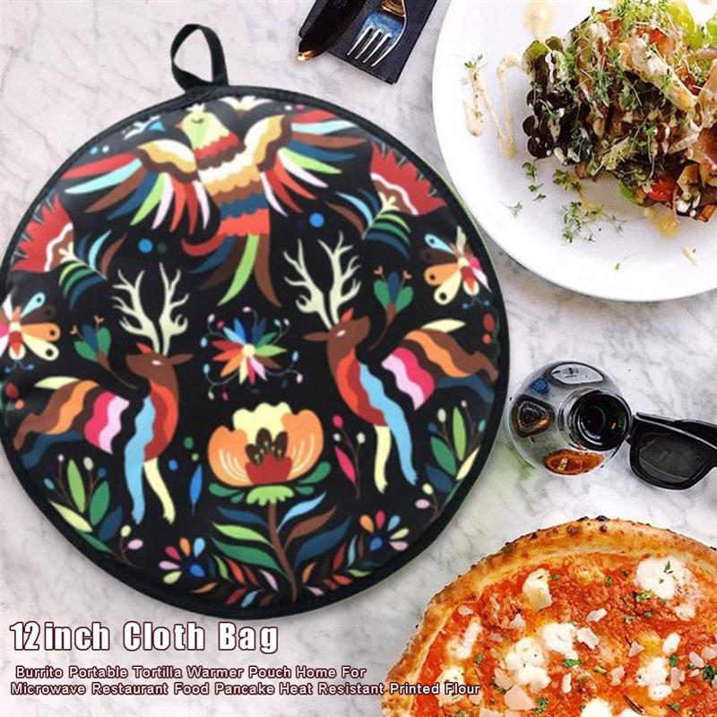 12inch Cloth Bag Burrito Portable Tortilla Warmer Pouch Home For Microwave Restaurant Food Pancake Heat Resistant Printed Flour