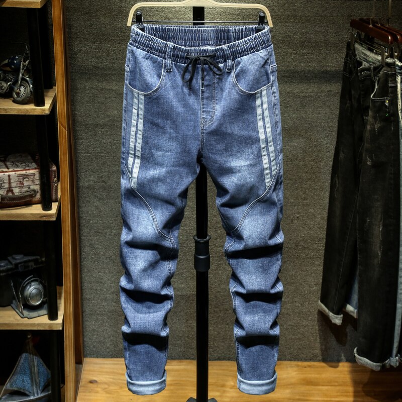Jean sarouel pour homme, pantalon Denim, grande taille 7XL 8XL 9XL 10XL, nouvelle décontractée, taille élastique, Streetwear, automne: Bleu / 10XL