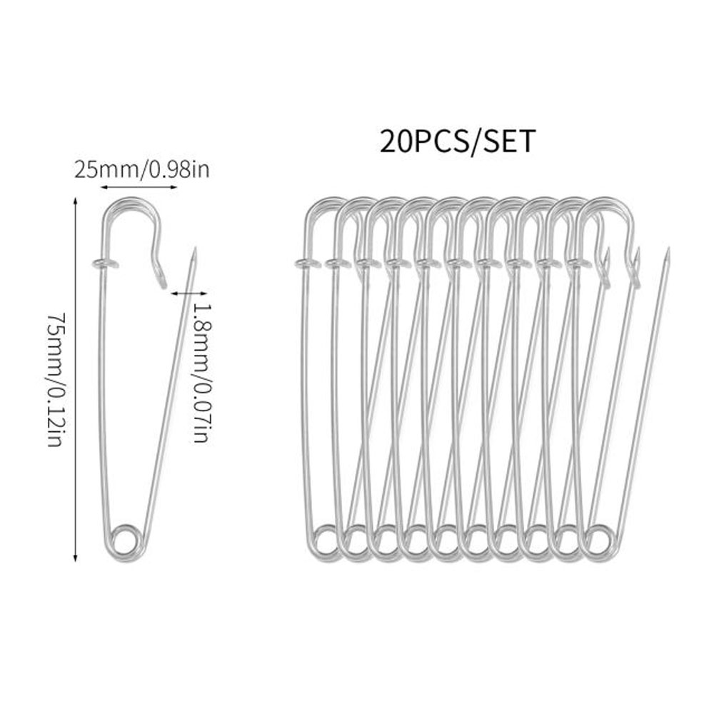 20 piezas alfileres de seguridad de Metal de 50mm, alfiler de seguridad grande plateado/dorado/negro, herramientas de costura para manualidades, broche de boda, accesorios de ropa: Marfíl