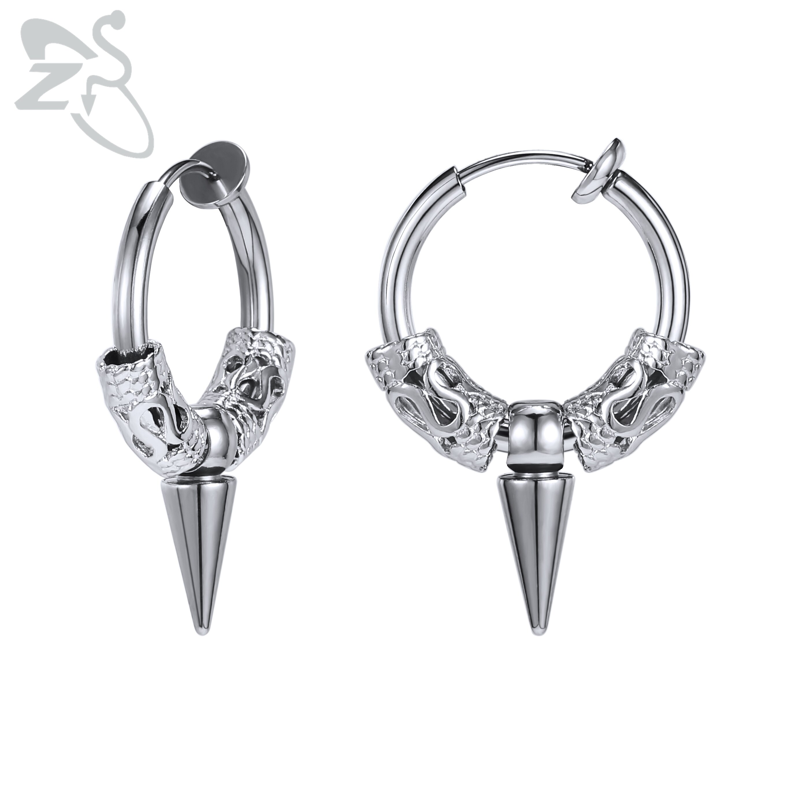 ZS-pendientes de acero inoxidable para hombre y mujer, aretes con Clip, cadena con borlas, estilo gótico, Punk, cruzado, 2 unids/lote: 128 silver