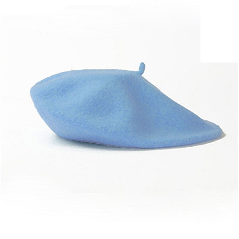 Vintage Winter Warm Wol Vlakte Baret Voor Vrouwen Meisjes Kunstenaar Casual Solid Black Red Beanie Caps Boinas para Mujer: sky blue