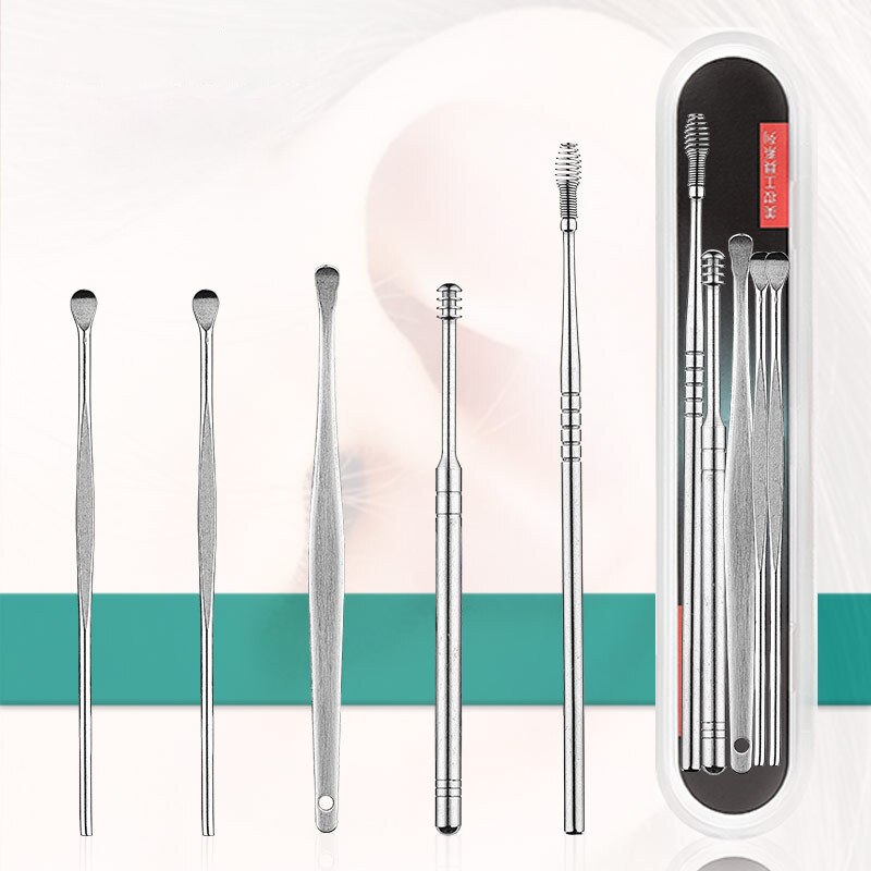 Stainless Steel Ear Cleaner Earwax Cleaning Tools Ear Wax Clean Remover Earpick Brush Sticks Ears Health Clean Removal Tool Kit
