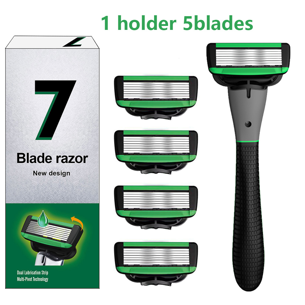 Maquinilla de afeitar Manual para hombres, maquinilla de afeitar de 7 cuchillas de seguridad, maquinilla de afeitar reemplazable, hojas de recarga, herramienta de afeitado clásica para hombres: Plata