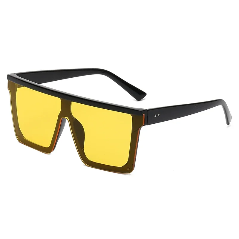 Gafas de sol cuadradas de gran tamaño para mujeres y hombres, gafas de sol con parte superior plana estilo lente siamesa a la: Castaño