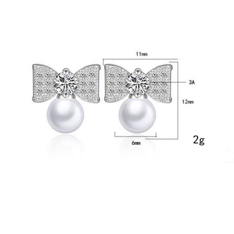 Anenjery di colore Argento di Zircon Della Perla di Bowknot Orecchini con Perno pendientes oorbellen boucle d' oreille femmes regalo S-E342