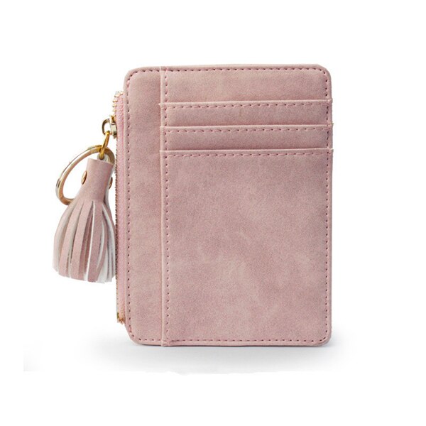 Purdored 1 Pc Mini Kwastje Kaarthouder Matt Leer Vrouwen Visitekaartje Case Rits Id Kaarthouder Portemonnee Sleutelhanger portemonnee: pink