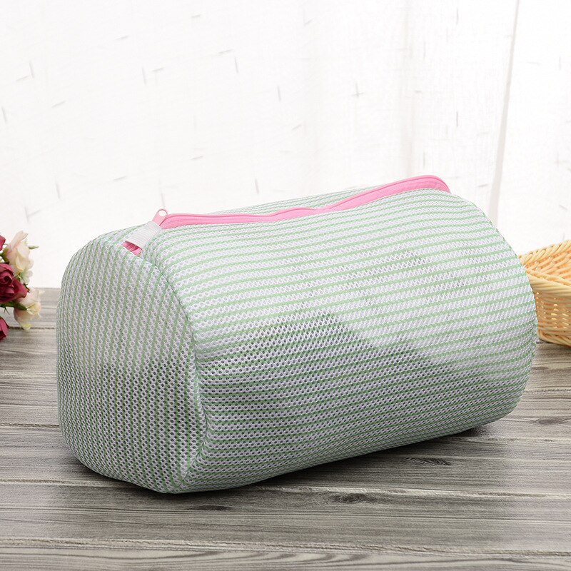 Mesh cylinder vaskepose lynlås vaskeposer vask hjemmebrug mesh tøj undertøj organisator vaskepose badetilbehør: Grøn