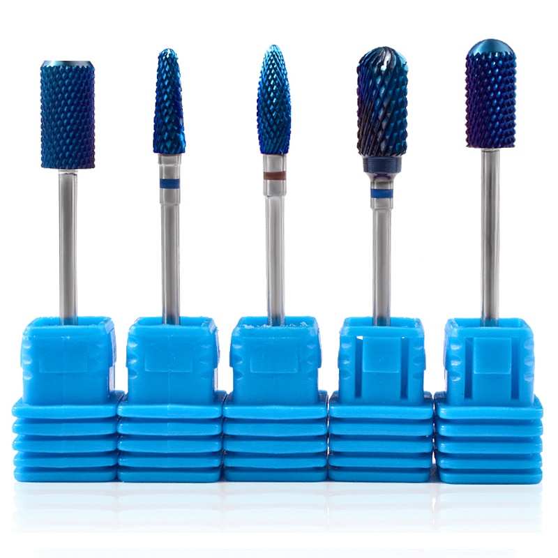 5 Types Tungsten Carbide Burrs Nano Coating Nail Drill Bits Blue Metal Drill Bits For Manicure Electric Drill Accessories