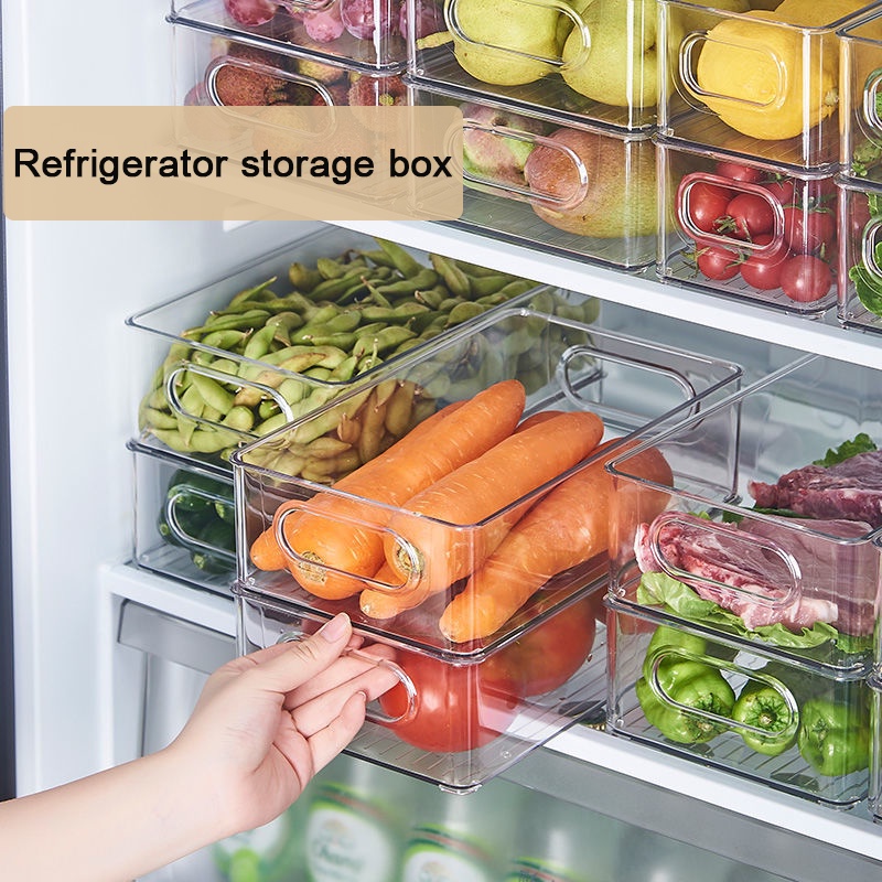1pc Fridge Food Storage Box With Handle Refrigerator Organizer Bins Stackable Clear Plastic Pantry Food Freezer Organizer Tools