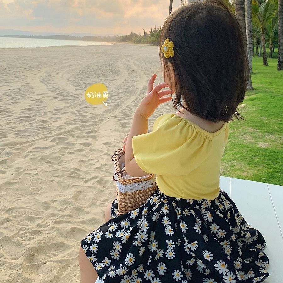 Meisjes Kinderkleding Vierkante Hals Puff Mouwen T-shirt Zomer Dunne Baby Losse Top P6232