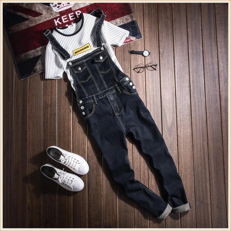 Korean style hip hop Plus Size 4XL Black Denim Slim Jumpsuit Male Suspender Bib Long Pants Casual Jeans Overalls 060806