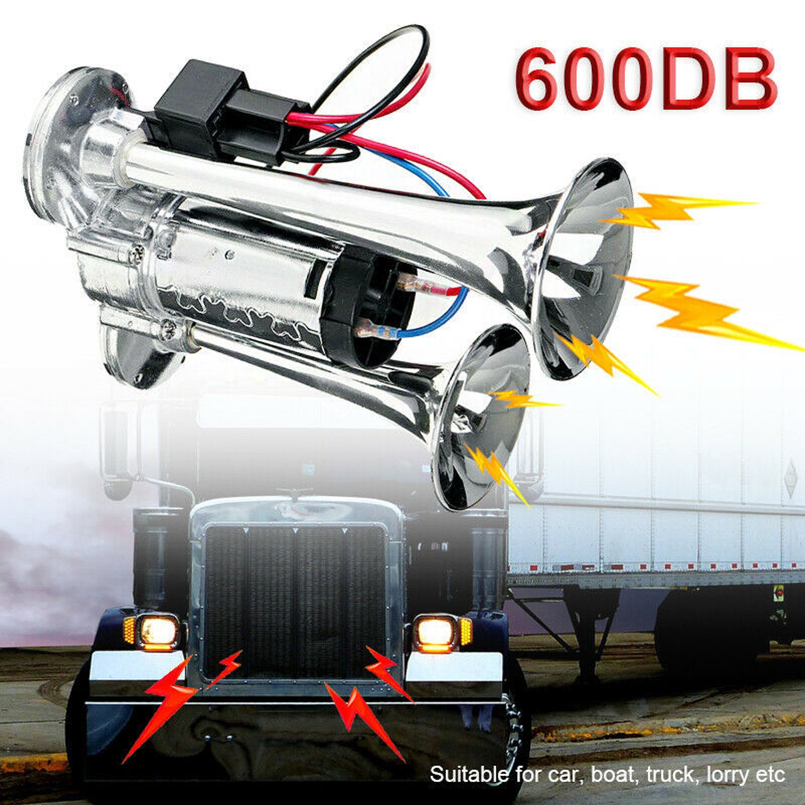 Klaxon à Air double trompette, 600db, 12V, Kit pour voiture, SUV, RV, Train, haut-parleur pour moto