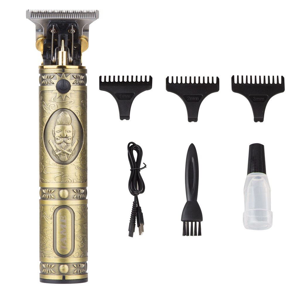 Usb oppladbar outliner hårtrimmer trådløs skallet t-blad hårklipper for menn null gappet detalj barbermaskin barber