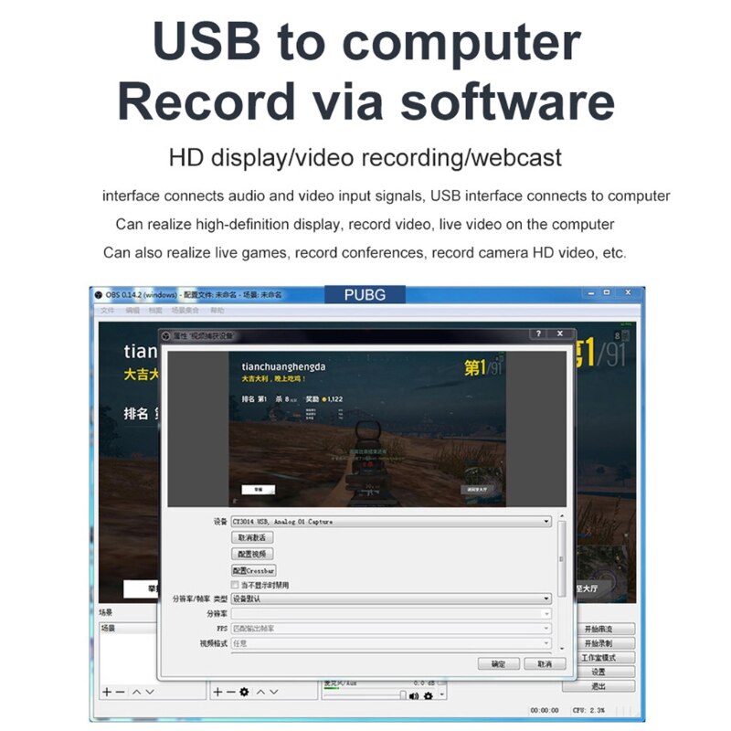 Video Capture Card Game Live Capture Box USB2.0 to HDMI-compatibe 1080p 30fps