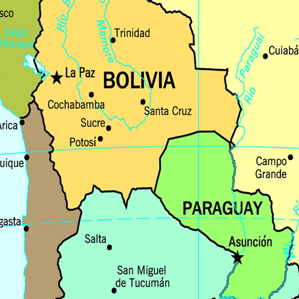 Mapa politico de América del Sur, lienzo pintado con Spray, arte de pared, póster para sala de estar, decoración del hogar, suministros escolares, 60x90cm