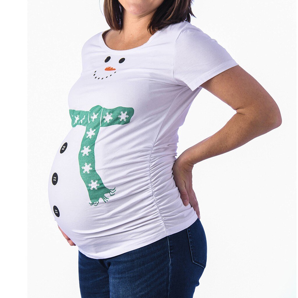 Maternité enceinte t-shirts femmes mignon noël bonhomme de neige dessin animé maternité t-shirts grossesse t-shirt hauts vêtements de noël grande taille