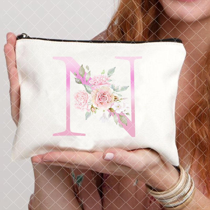 26 Pink Initials Women Cosmetic Bag Bride's Toilet Makeup Pouch Cosmetic Case Bridesmaid Bachelorette Party Lady Bags