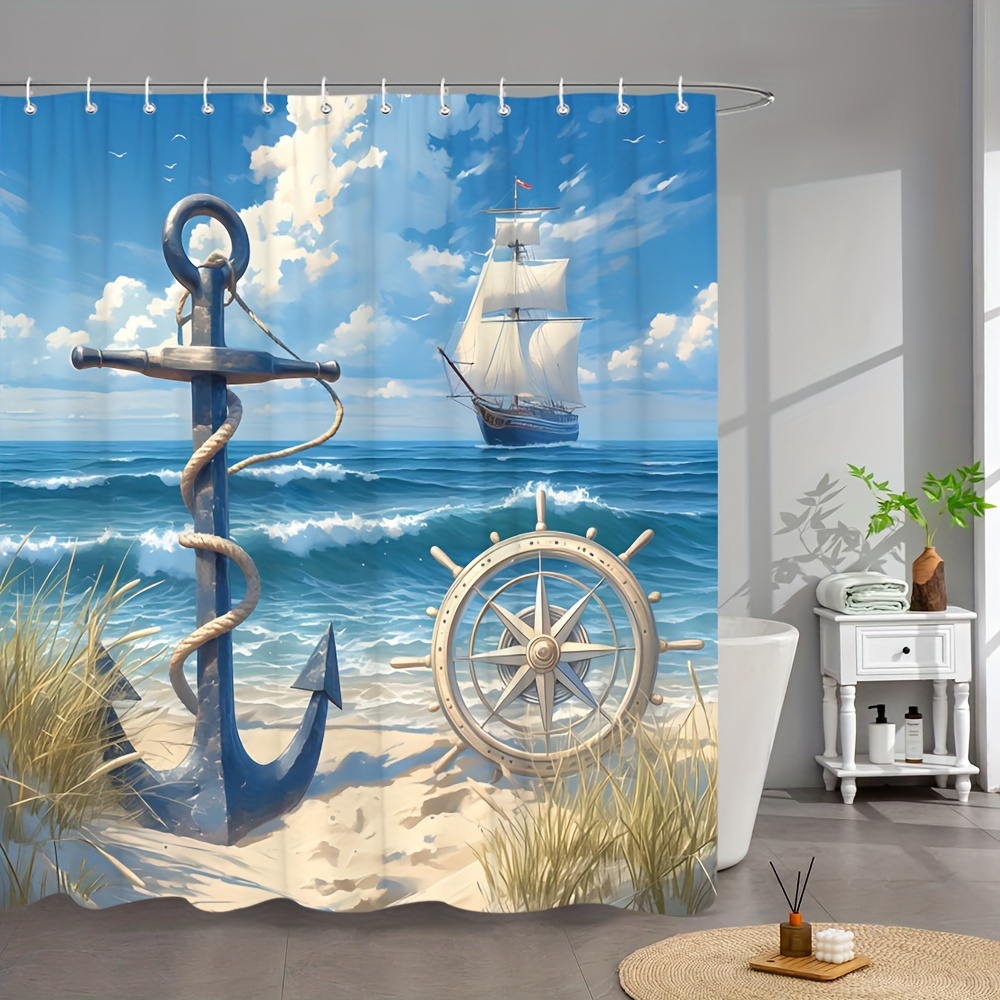 "Seaside nautisch douchegordijn" - kustbaddecor, perfect voor degenen die van oceaan houden en zeil-geïnspireerde ontwerpen": 150*200Cm