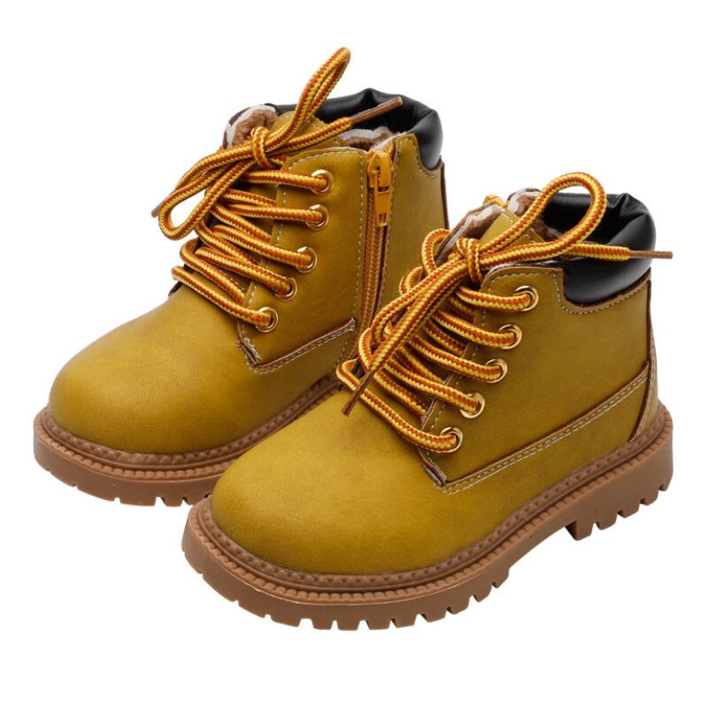 Vinter pojkar korta stövlar barnskor flickor läder martin boots student sneakers plus sammet varma barn snöstövlar