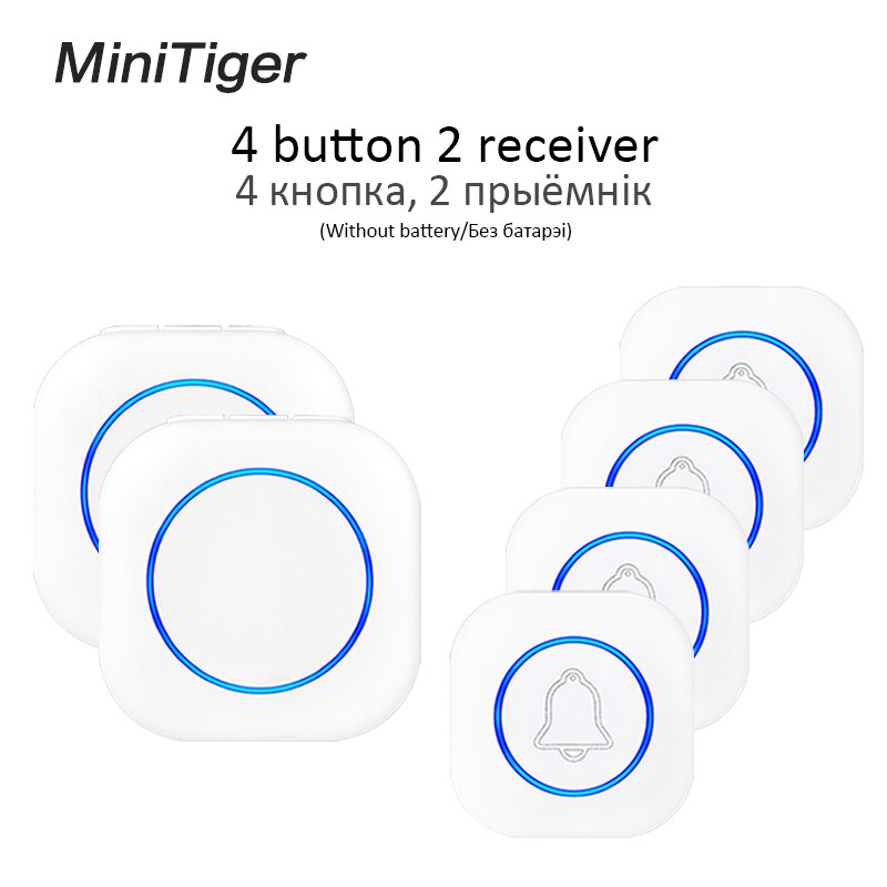Minitiger Wireless Doorbell Welcome bell Intelligent Home Door bell Alarm Smart Doorbell doorbell ring Waterproof Button: 4 button 2 receiver