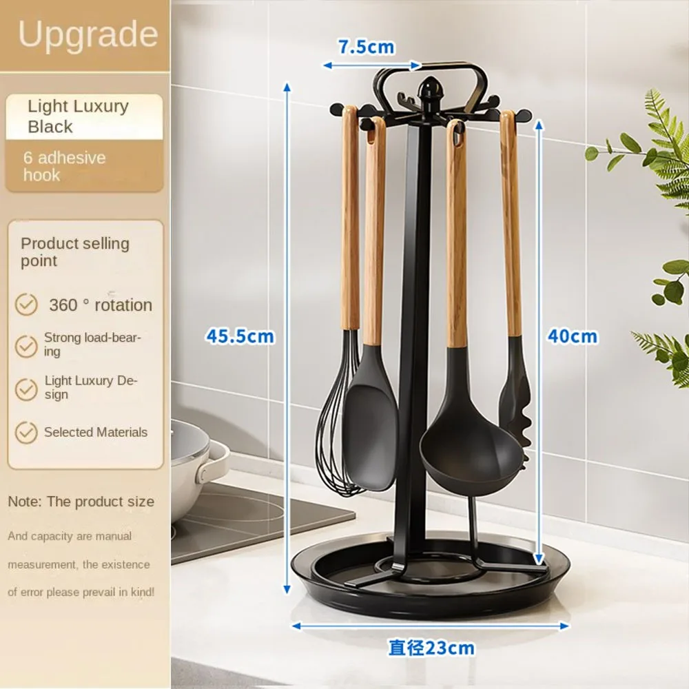 Aanrecht Kookgerei Spatel Lepel Houder 360 Gedraaid 6 Haken Hanger Keuken Organizer Rack Spatel planken: Black