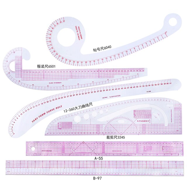 4/13 Pcs French Curve Metric Grading Ruler Measure Dressmaking Tailor Drawing Template Craft Tool Plastic Sewing Supplies: 6pcs C