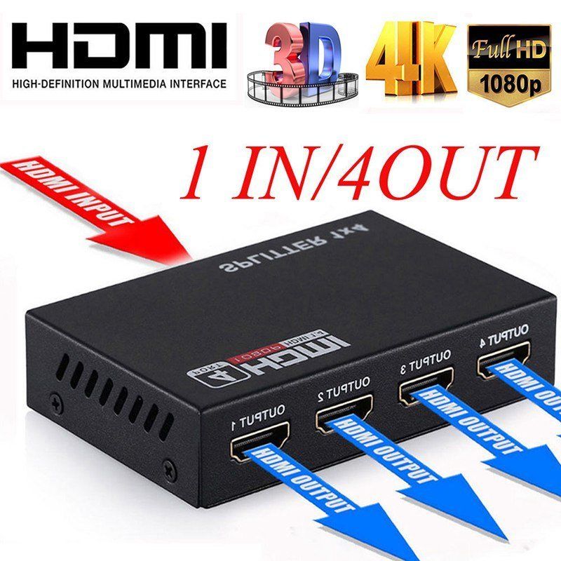 HDMI-compatible Splitter 1 In 4 Out Full HD 4-Port Hub Repeater Amplifier v1.4 3d 1080p For HDTV DVD For PS4 Xbox
