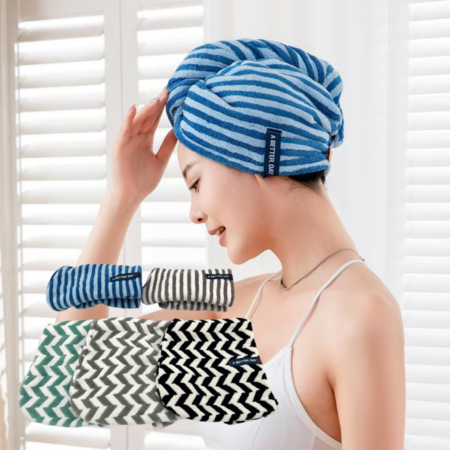 Serviette sèche pour cheveux en microfibre rayée, absorbante, douce au toucher, à séchage rapide, pour le bain, la plage et les voyages