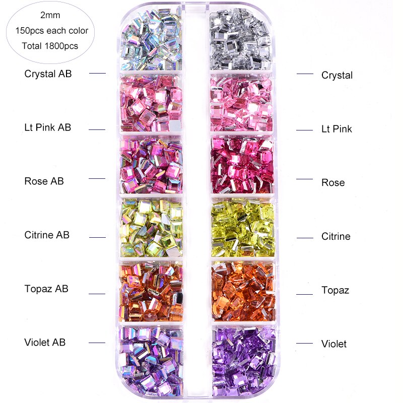 12 COLORS NAIL Art Rhinestones Shiny Flat Back Nail Gems - Foto 6
