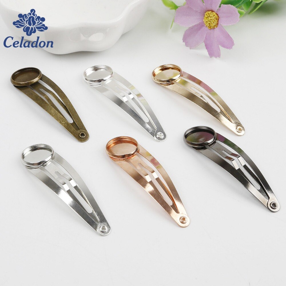 12mm 10 pièces classique 6 couleurs plaqué cuivre matériel épingle à cheveux pinces à cheveux Base réglage Cabochon camée base