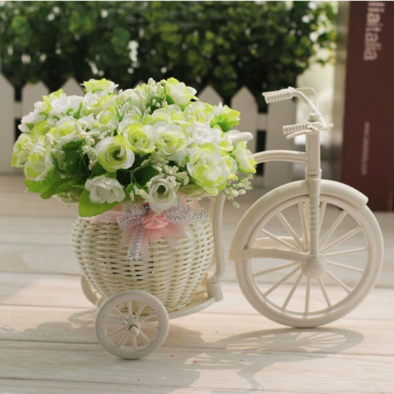 DIY Plastic White Tricycle Bike Flower Basket Bicycle Container For Flower Plant Home Wedding Party Decoration Wreaths