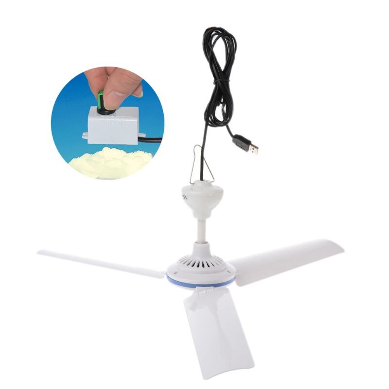 DC 5V Ceiling Fan Air Cooler Stepless Speed USB Fan for Bed Camping Outdoor Tent