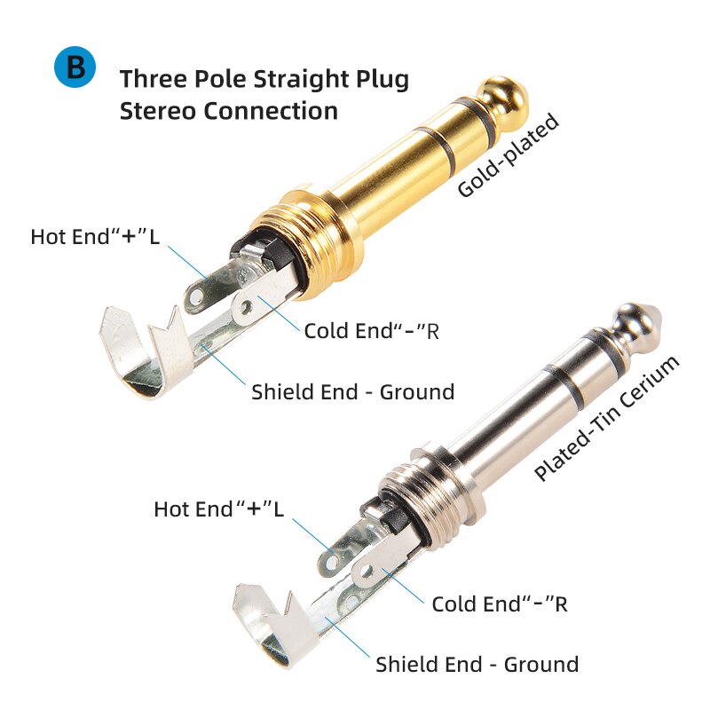 Neutrik yongsheng 10 × 6.35mm ts trs mono-stereo-vergoldeter stecker 1/4 & #39 ;& #39 ; lautsprecher-, gitarren-, mikrofon- und headset-audio-lötanschluss
