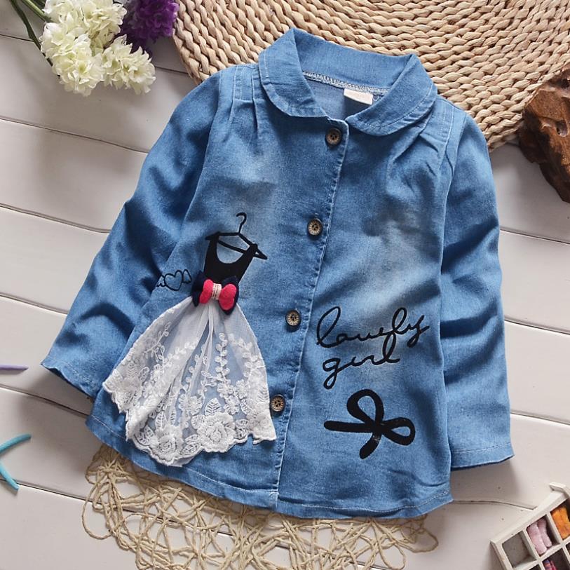 Bebê menina rendas carrtoon impressão denim jaquetas primavera outono nova princesa casacos crianças algodão outerwear crianças roupas 12m-4y ws242