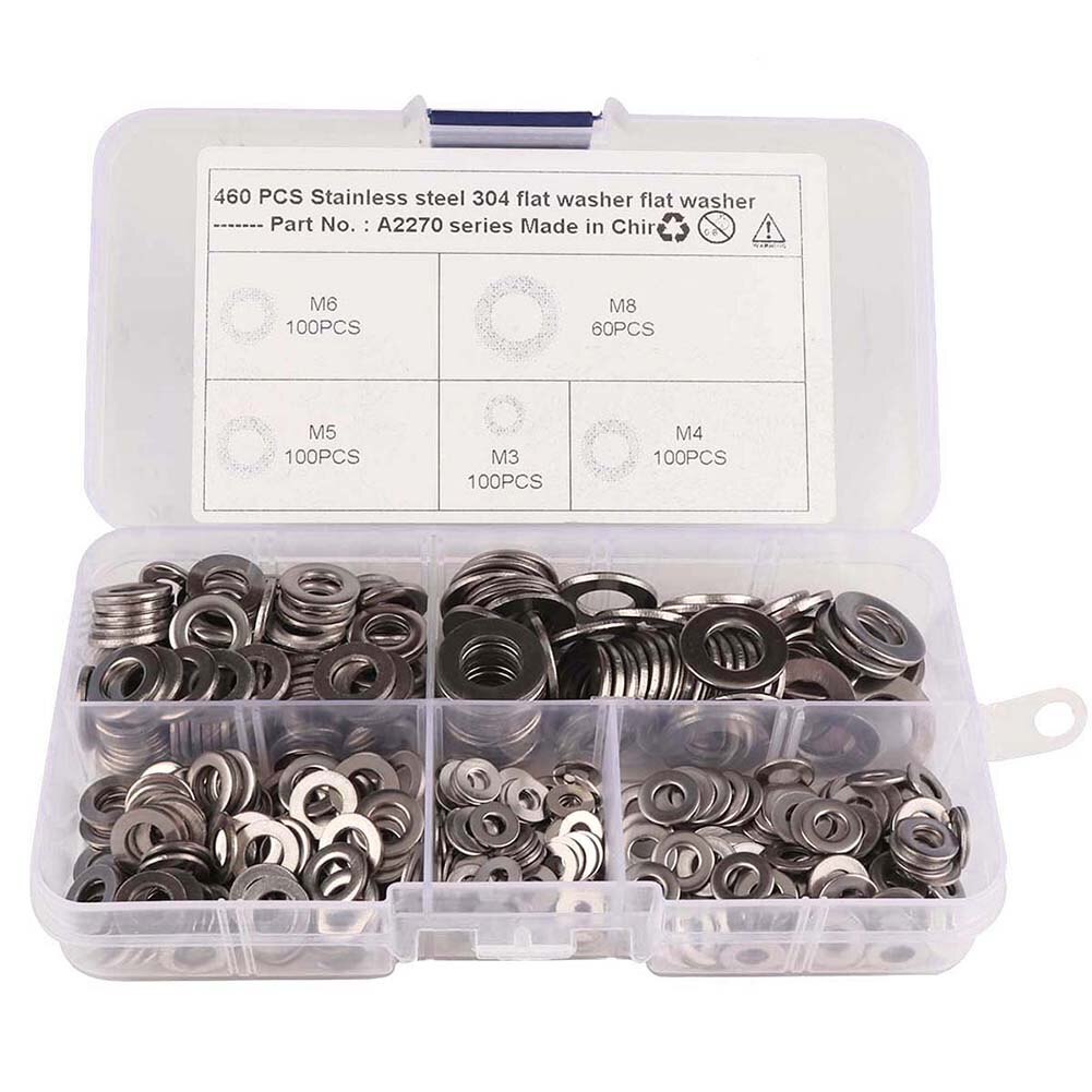 480pcs Stainless Steel Flat Washer Assorted Gasket M3/M4/M5/M6/M8