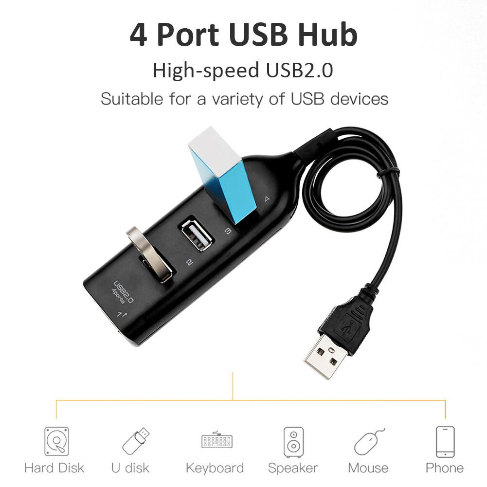 Usb Hub 5Mbps High Speed Multi Usb 2.0 Splitter Duurzaam Praktische Multi-Functionele Klassieke 4 In 1 Power expander Adapter
