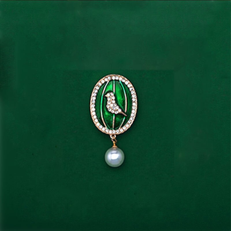 Huanzhi Retro Emaille Druipen Glazuur Parel Bel Orchidee Bloemen Groene Plant Broche Voor Vrouwen Kraag Accessoires Sieraden