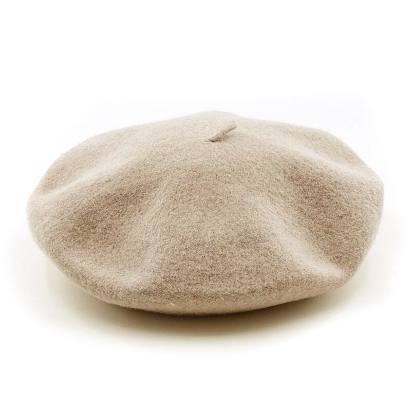 Kvinder uldfilt baret varm fransk klassisk beanie slouch baskisk ensfarvet dame kunstner hat kasket tam multi farver: Kamel