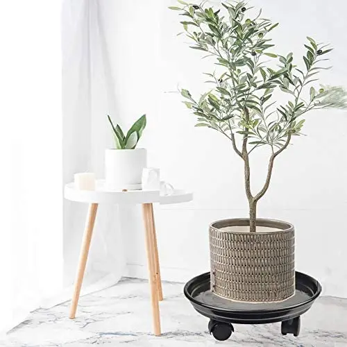 Pot de palette rond avec roues de verrouillage, chariot de jardinière à roulettes roulantes, support de caddie de plante, pot de 30cm pour jardin intérieur