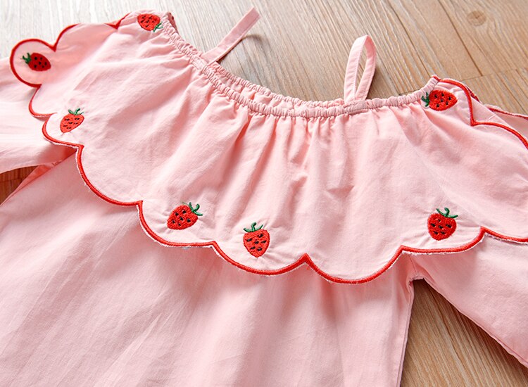Vår höst bebis flickor blus barn barn kläder småbarn vit blus söt jordgubbsbomull barnskjorta blusas infantil