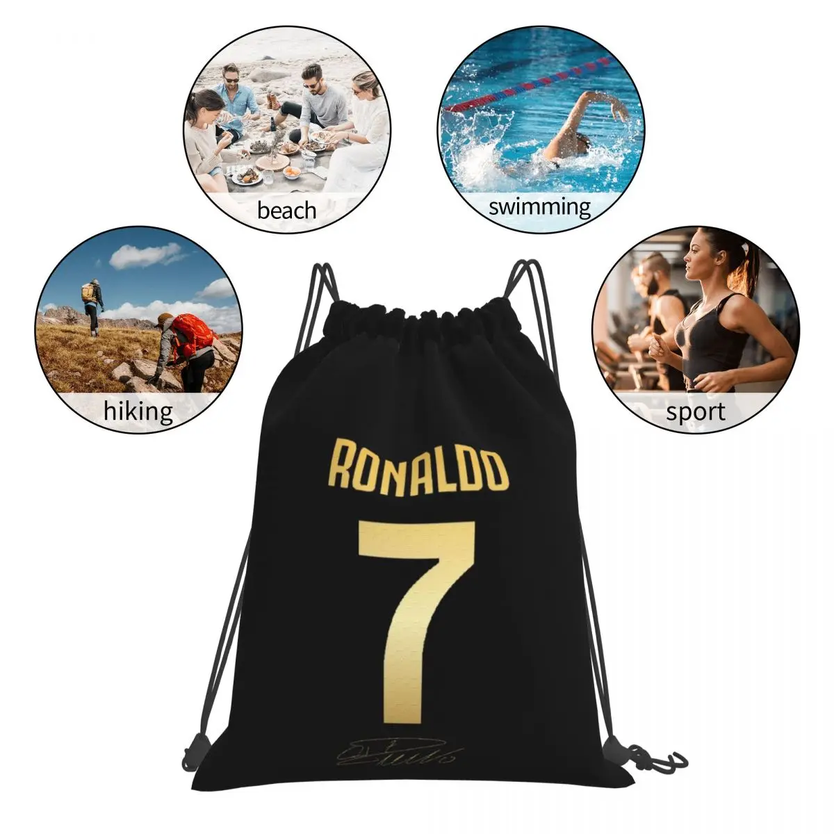 CR7 Cristiano Ronaldo sacs à dos sacs à cordon portables cordon paquet poche articles divers sac BookBag pour homme femme étudiants