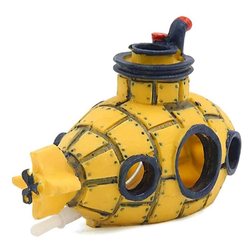 Aquarium vis tank decoratieve bubbelmachine gele ruimteschip decoraties: Default Title