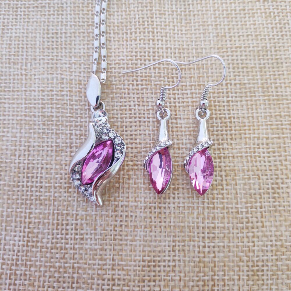 QiLeSen/925 Sterling Zilveren Ketting Oorbellen/Dames Zilver Fuchsia Set/Bruiloft/Engagement/Fijne Sieraden Set s095