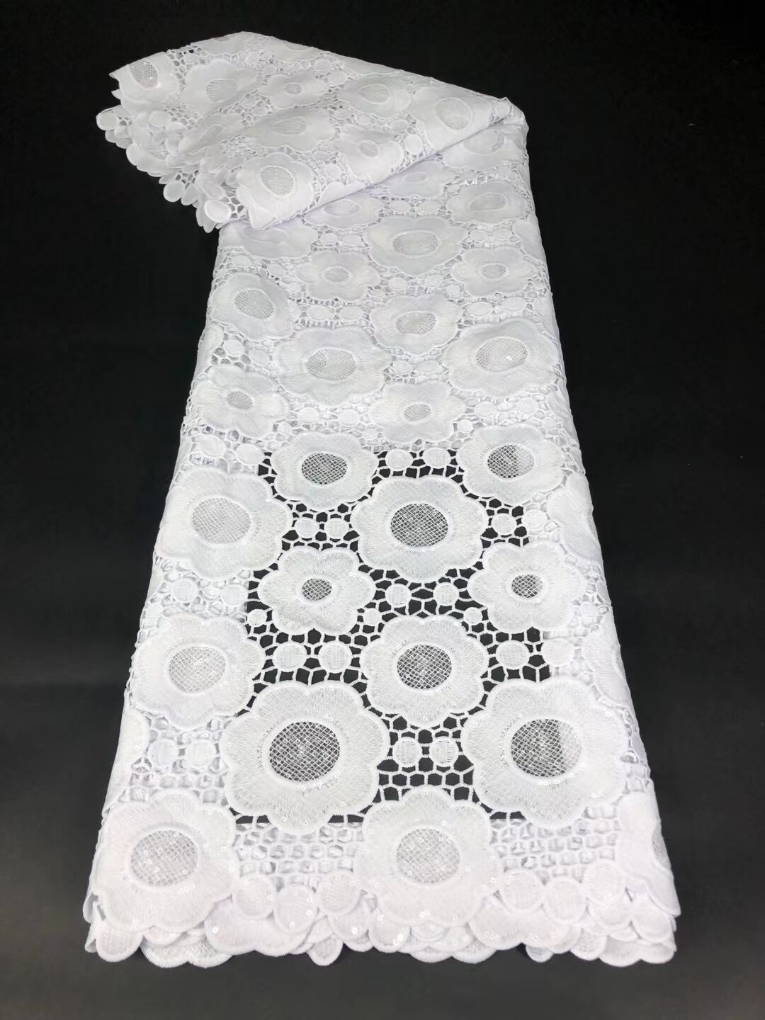 Tissu nigérian en dentelle Guipure blanche Pure, 5 Yards, de , avec paillettes, pour mariage, dernière collection: as picture3
